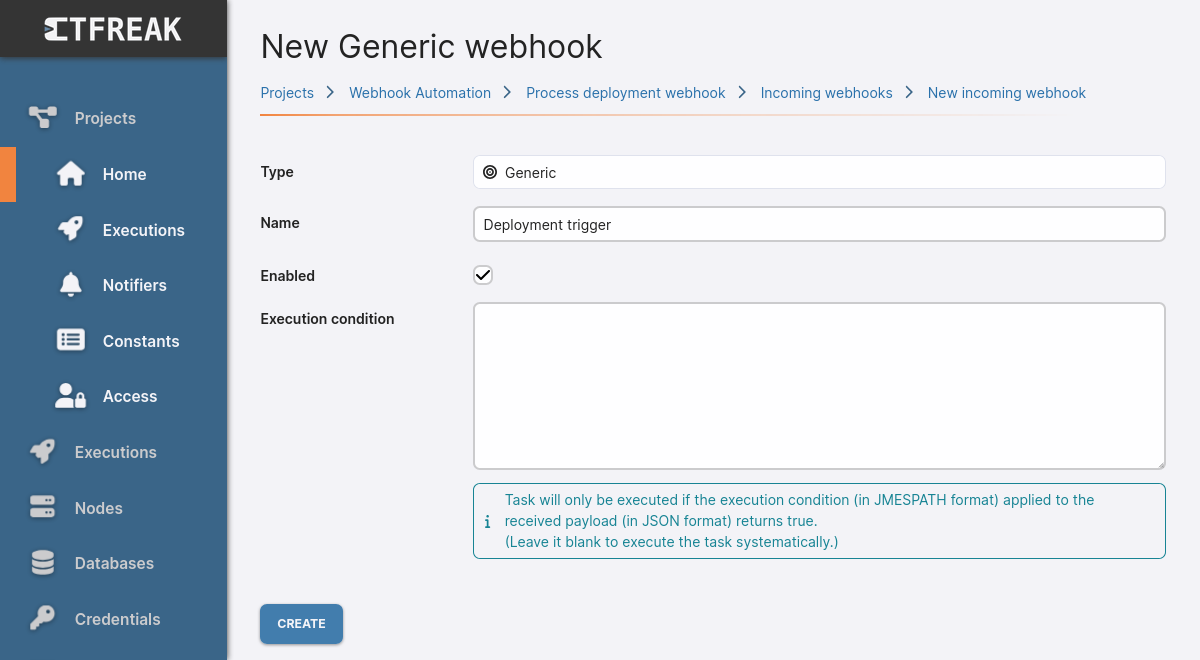 Incoming webhook form