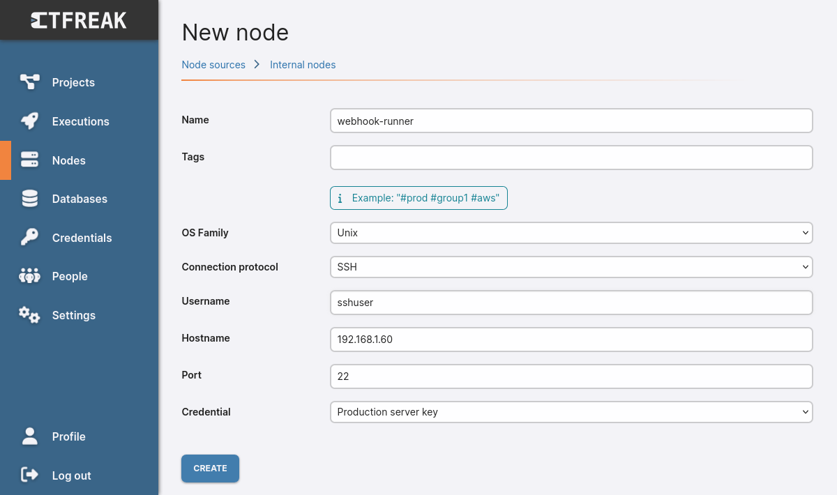 Node creation form